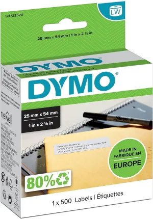 DYMO Authentic Labelwriter Return Address Labels | 25 Mm X 54 Mm | Self-Adhesive | Roll of 500 Easy-Peel Labels | for Labelwriter Label Makers | Made in Europe