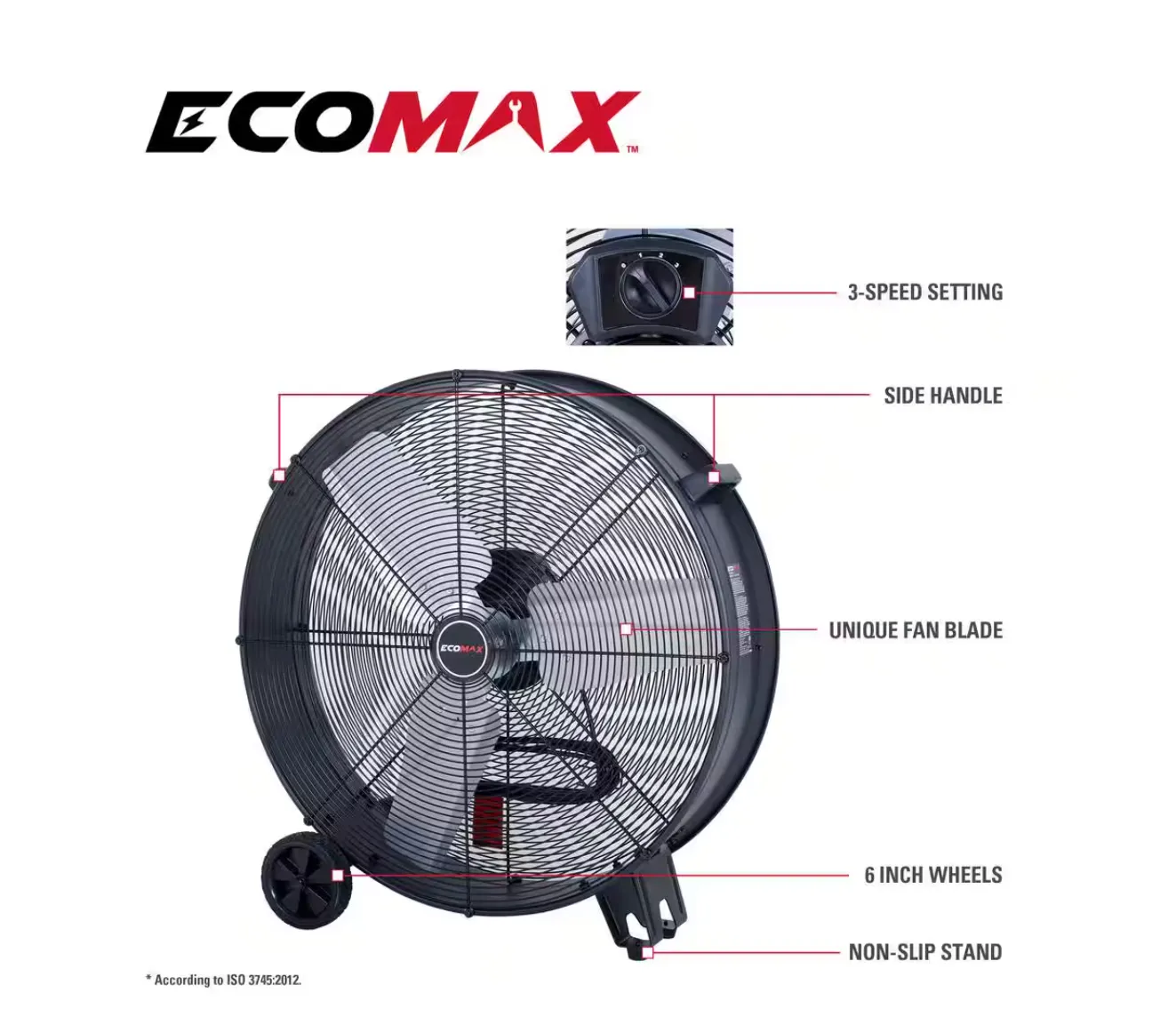 ECOMAX 30 IN. 3 FAN SPEEDS DRUM FAN