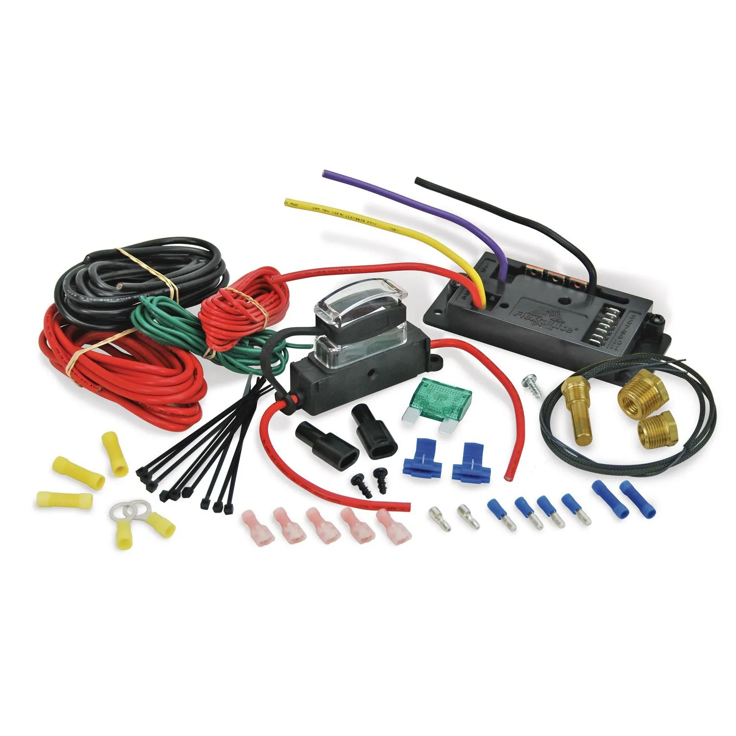 Flex-A-Lite Adjustable Fan Controller - 160-220 Degree F Activation Range - 1/4" NPT Temperature Sensor - 3/8" NPT Adapters - Harness