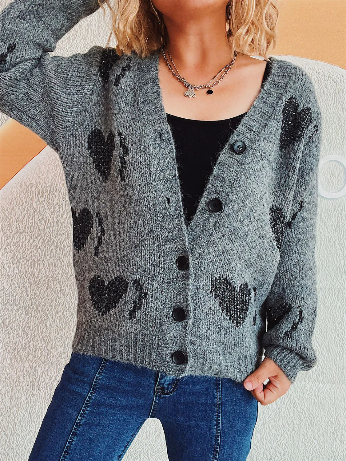 Heart Button Up Long Sleeve Cardigan | Cozy Weather | Cardigans