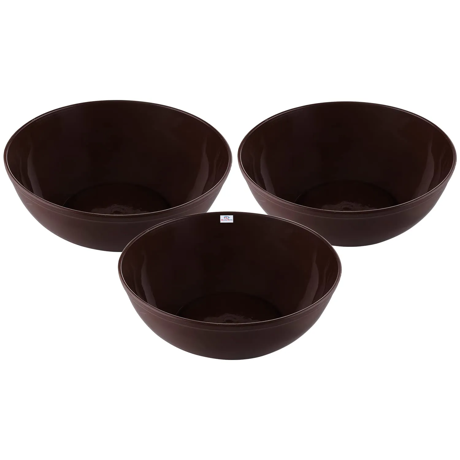 Heart Home Bowls|Plastic Dishwasher Safe Bowl|Multipurpose Serving Bowls|Bowls for Kitchen|Microwave Safe Bowls for Salad|Soup|Pasta|2000 ML|Pack of 3 (Brown)