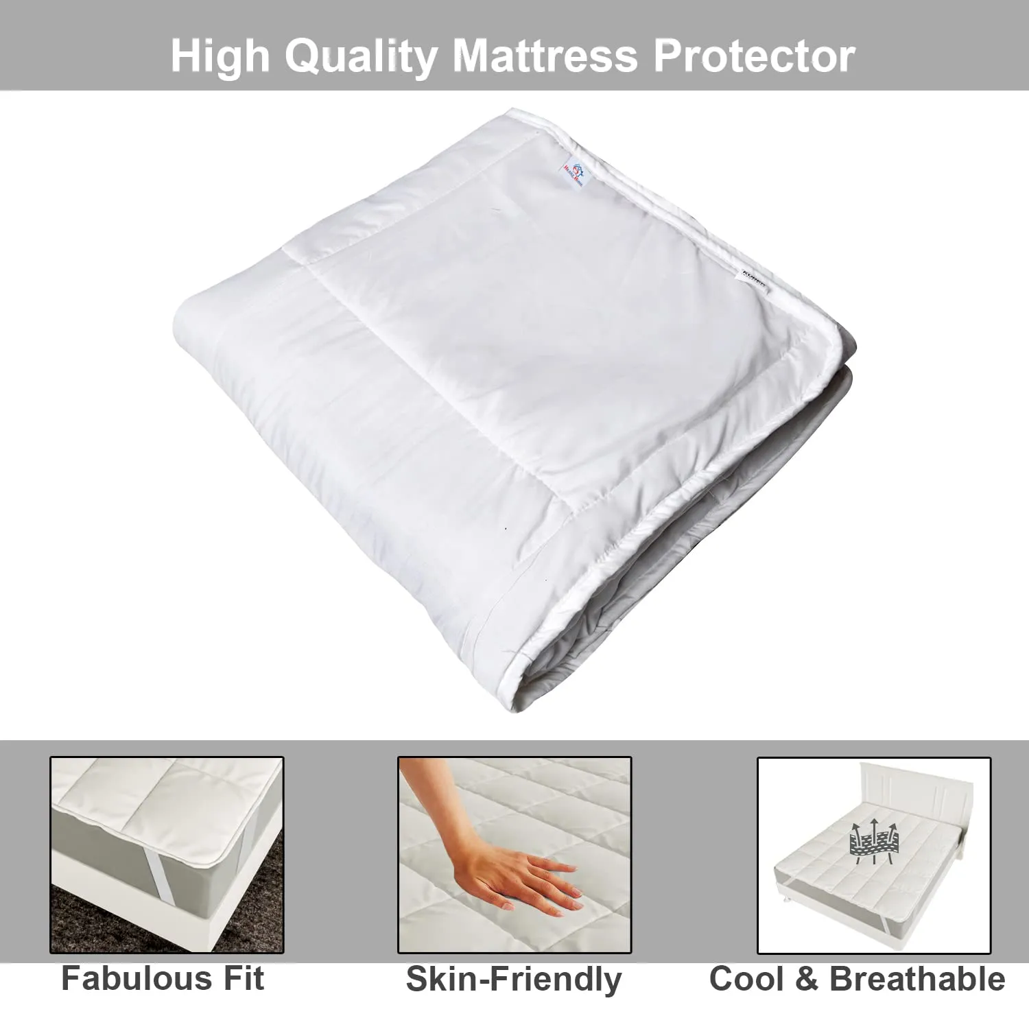 Heart Home Mattress Protector|Soft Cotton Double Bed Mattress Protector|Waterproof Mattress Protector|Quilted Cover with Elastic Band Straps|72x78 (White)