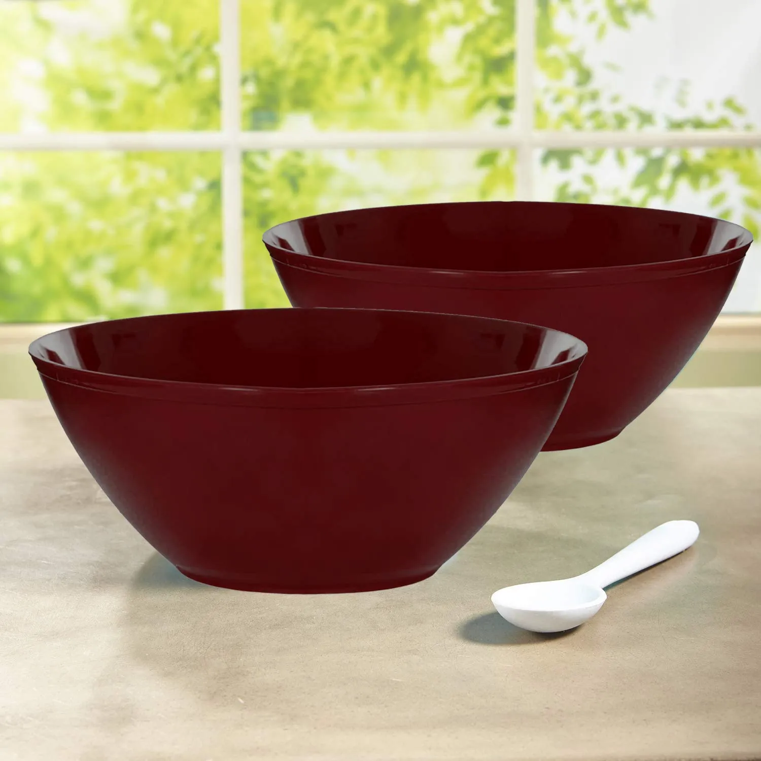 Heart Home Plastic Solid Bowl - 1500ml, Set of 3, Brown