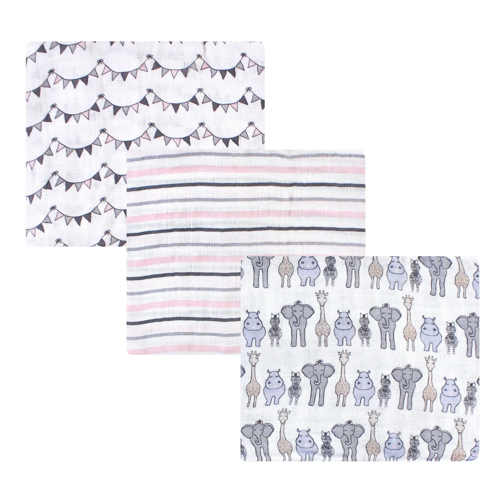 Hudson Baby Cotton Muslin Swaddle Blankets, Pink Safari