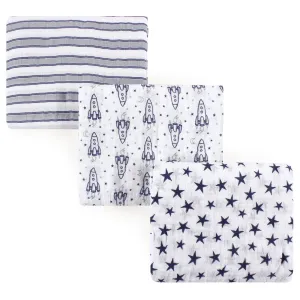 Hudson Baby Cotton Muslin Swaddle Blankets, Rocket Ship