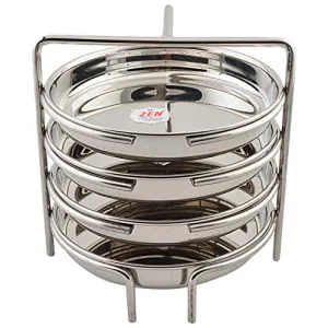 Jain Stainless Steel Thatte Idly Stand (Small Size) with 4 Plates South Indian Idly Maker Steaming Other Dishes Like Dhokla | Plate Diameter - 14cm | Pack of 1 Silver Color