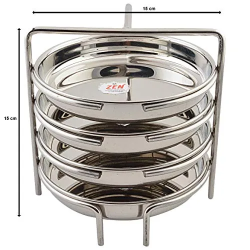 Jain Stainless Steel Thatte Idly Stand (Small Size) with 4 Plates South Indian Idly Maker Steaming Other Dishes Like Dhokla | Plate Diameter - 14cm | Pack of 1 Silver Color