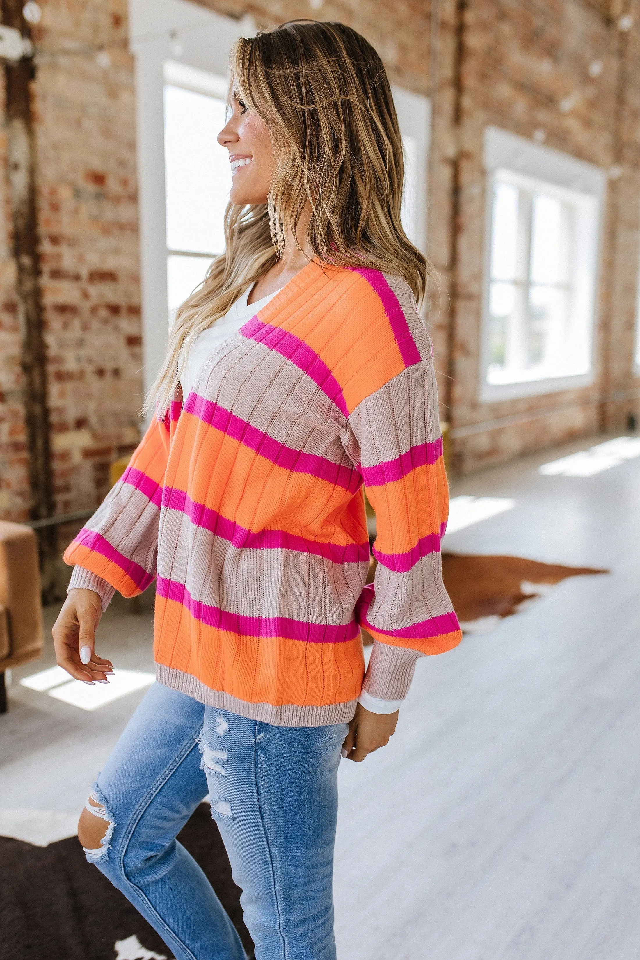 Jenesis Striped Ribbed Knit Cardigan | S-XL | PRE ORDER