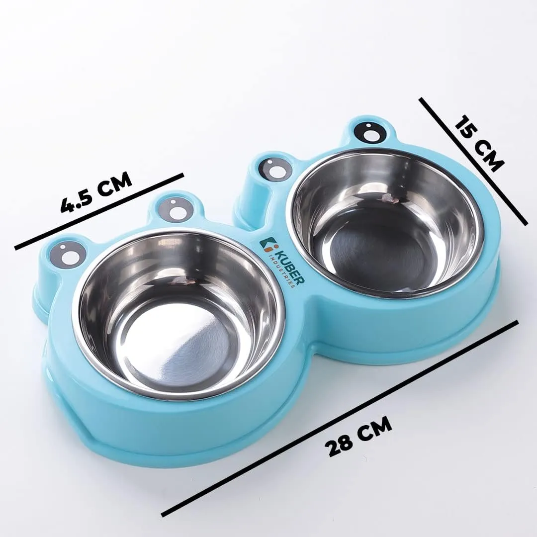 Kuber Industries Dog Food Bowl|Stainless Steel,PVC Material Dog Bowls|Non Slip,Durable,Sturdy,Non Toxic|Perfect Dog Accessories for Indoor & Outdoor Use|A1009B|Pack of 2|Blue