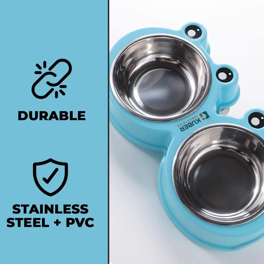 Kuber Industries Dog Food Bowl|Stainless Steel,PVC Material Dog Bowls|Non Slip,Durable,Sturdy,Non Toxic|Perfect Dog Accessories for Indoor & Outdoor Use|A1009B|Pack of 2|Blue