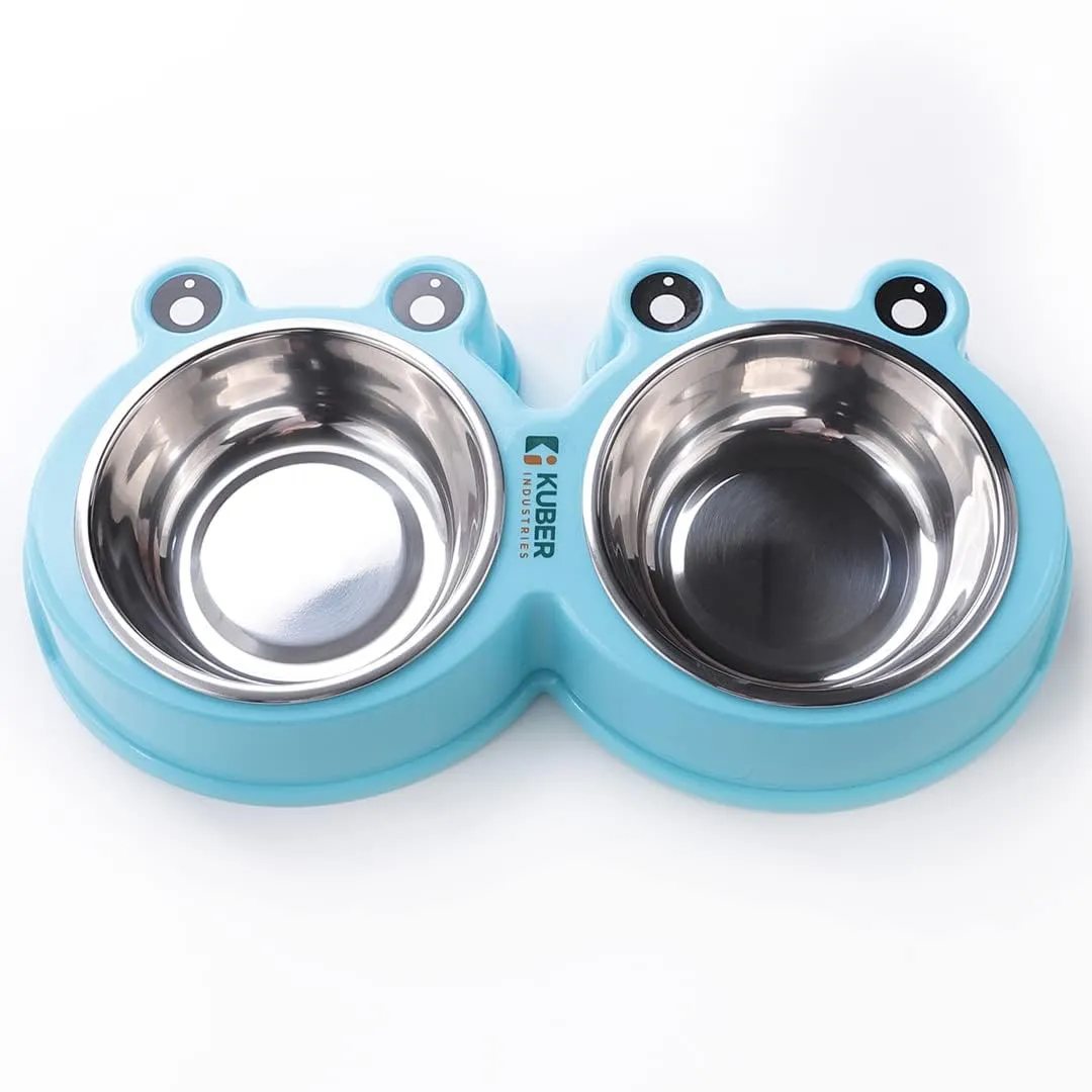 Kuber Industries Dog Food Bowl|Stainless Steel,PVC Material Dog Bowls|Non Slip,Durable,Sturdy,Non Toxic|Perfect Dog Accessories for Indoor & Outdoor Use|A1009B|Pack of 2|Blue