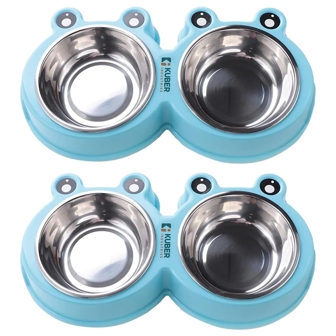 Kuber Industries Dog Food Bowl|Stainless Steel,PVC Material Dog Bowls|Non Slip,Durable,Sturdy,Non Toxic|Perfect Dog Accessories for Indoor & Outdoor Use|A1009B|Pack of 2|Blue