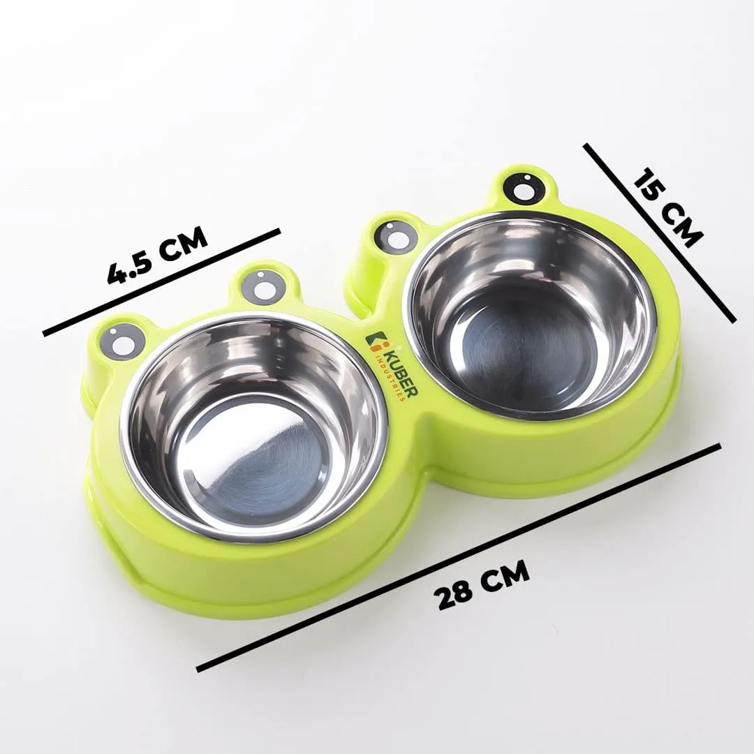 Kuber Industries Dog Food Bowl|Stainless Steel,PVC Material Dog Bowls|Non Slip,Durable,Sturdy,Non Toxic|Perfect Dog Accessories for Indoor & Outdoor Use|A1009G|Pack of 4|Green