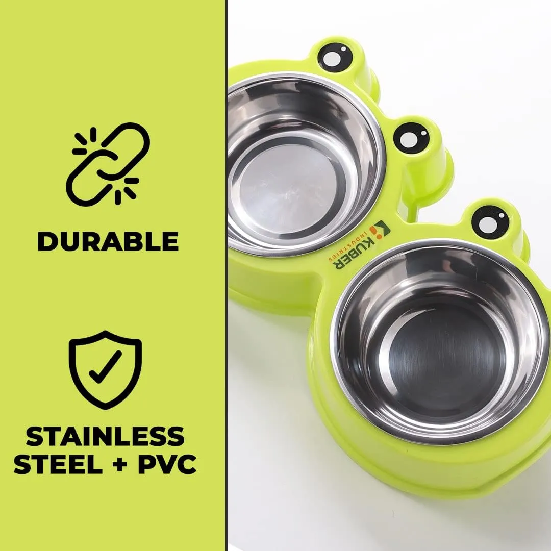 Kuber Industries Dog Food Bowl|Stainless Steel,PVC Material Dog Bowls|Non Slip,Durable,Sturdy,Non Toxic|Perfect Dog Accessories for Indoor & Outdoor Use|A1009G|Pack of 4|Green