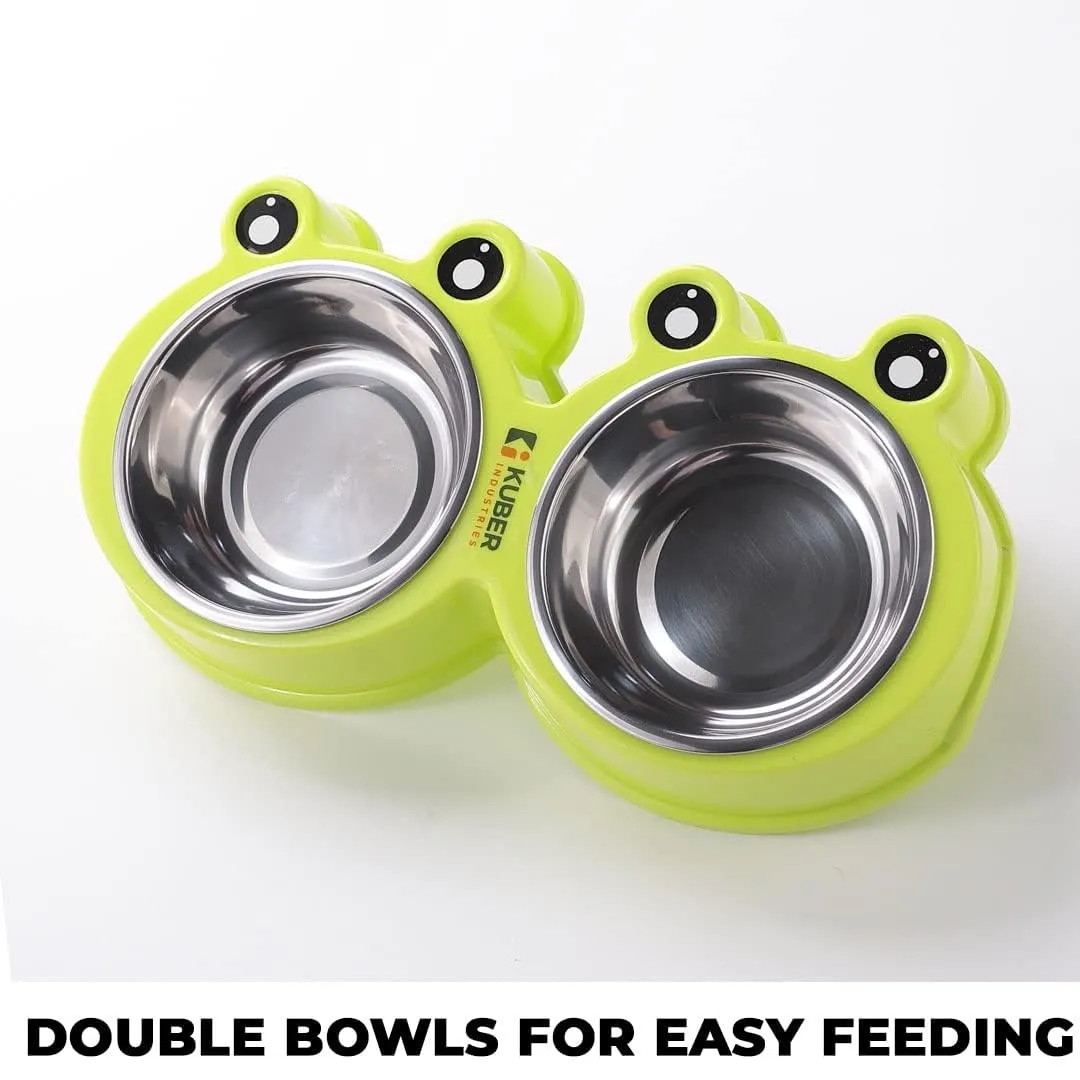 Kuber Industries Dog Food Bowl|Stainless Steel,PVC Material Dog Bowls|Non Slip,Durable,Sturdy,Non Toxic|Perfect Dog Accessories for Indoor & Outdoor Use|A1009G|Pack of 4|Green