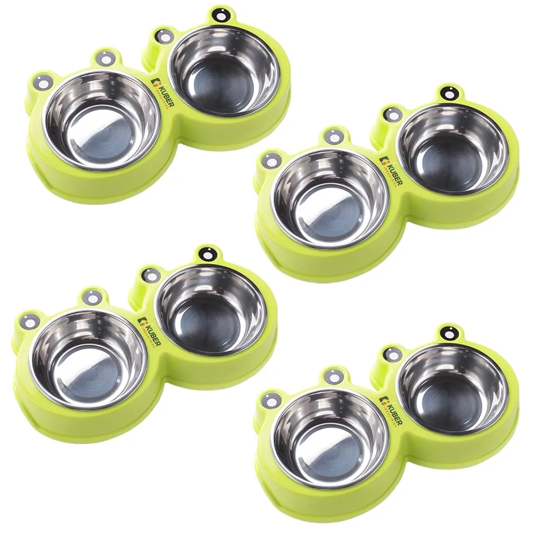 Kuber Industries Dog Food Bowl|Stainless Steel,PVC Material Dog Bowls|Non Slip,Durable,Sturdy,Non Toxic|Perfect Dog Accessories for Indoor & Outdoor Use|A1009G|Pack of 4|Green