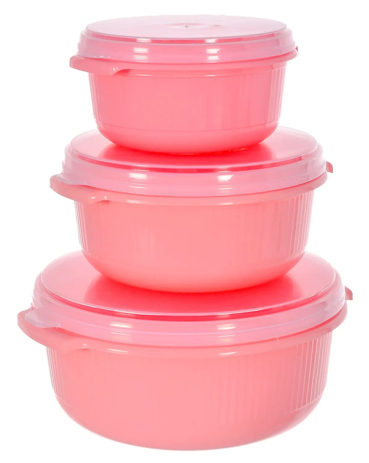 Kuber Industries Food Grade, Microwave & Freezer Safe Plastic Bowls, Food Storage Container Set With Lid, Set of 3 (3200ml, 1800ml, 1000ml) (Pink)-46KM0320