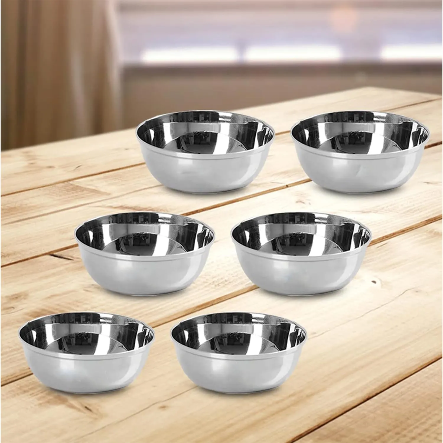 Kuber Industries Stainless Steel Bowl Kitchen Set | Durable & Wobble Free Base | Rust Proof, Easy to Clean & Store | Essential Indian Dinnerware & Crockery | Steel Bowl Set of 6 (Pack of 4)