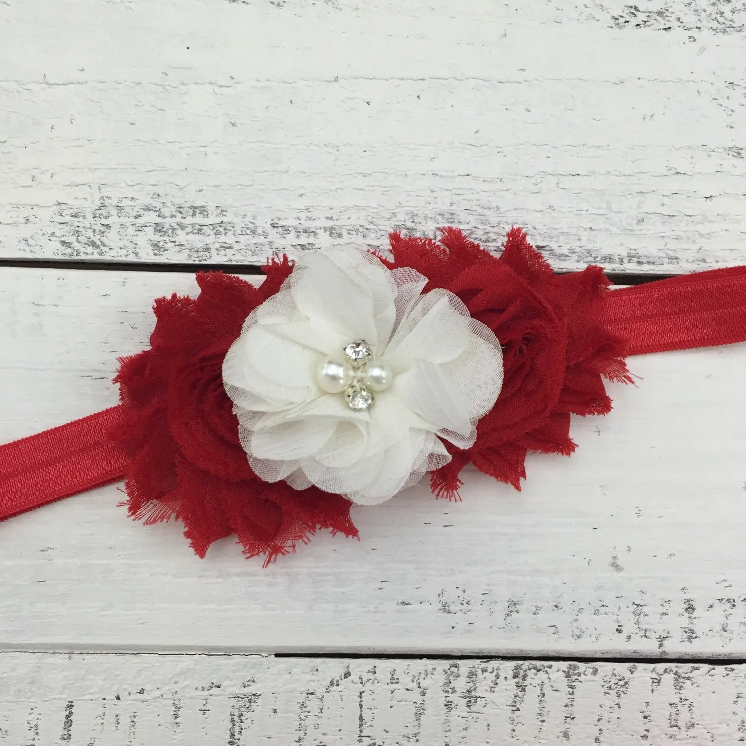 Lace Petti Romper - Embellished Christmas Red Lace Petti Romper and matching red/ivory headband