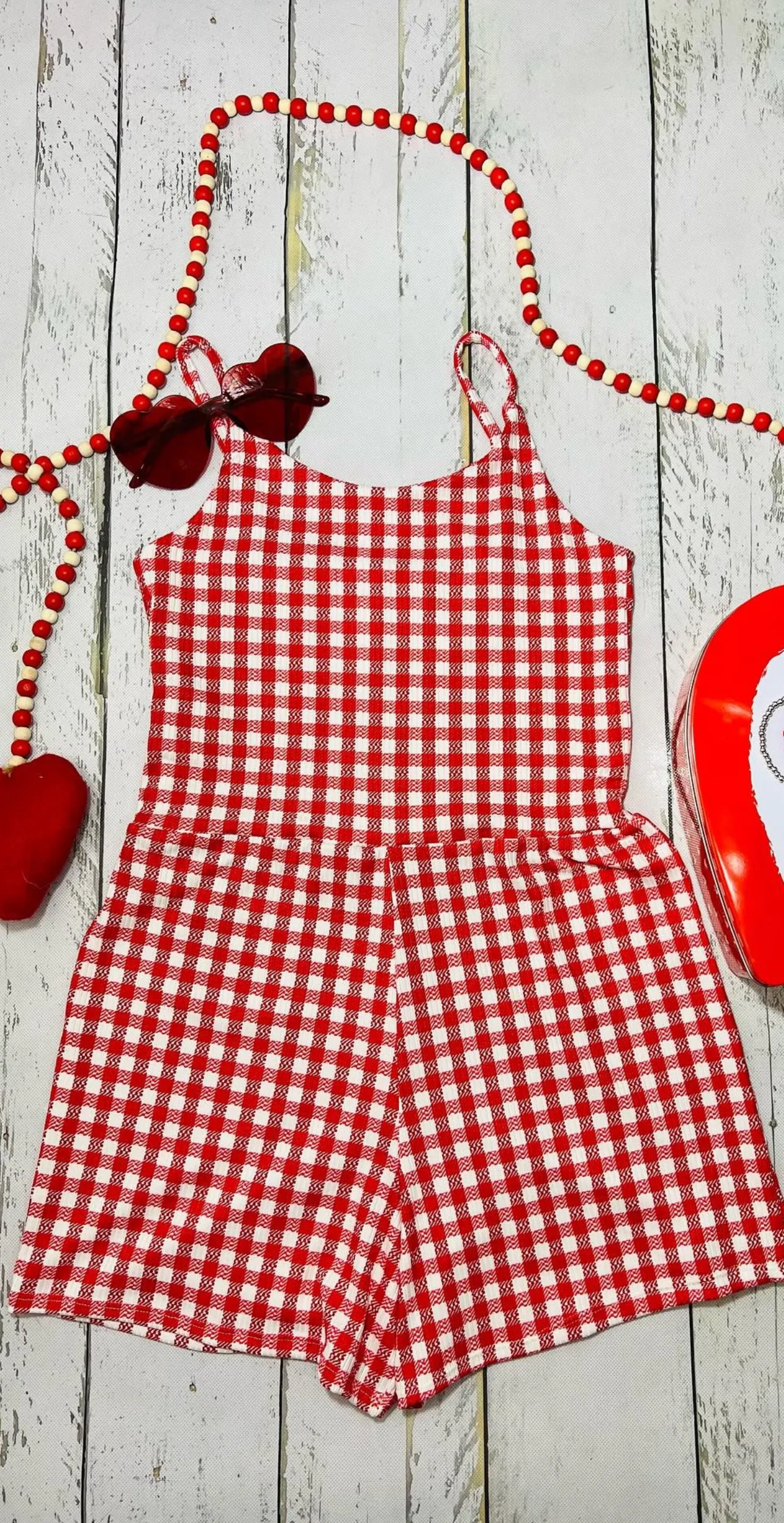 Liv Gingham Romper in Red