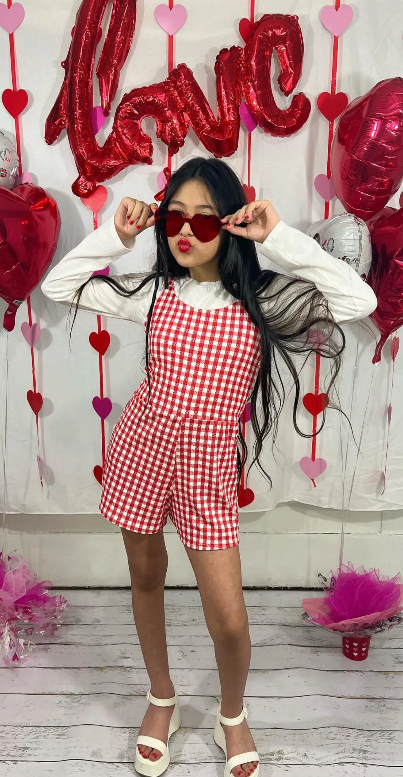 Liv Gingham Romper in Red