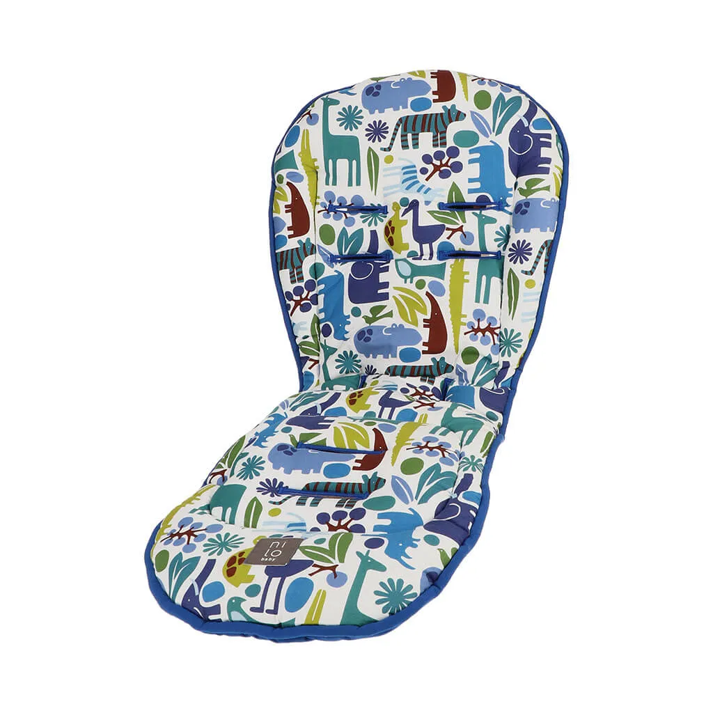 Long Stroller Mat Zoo Animals Blue