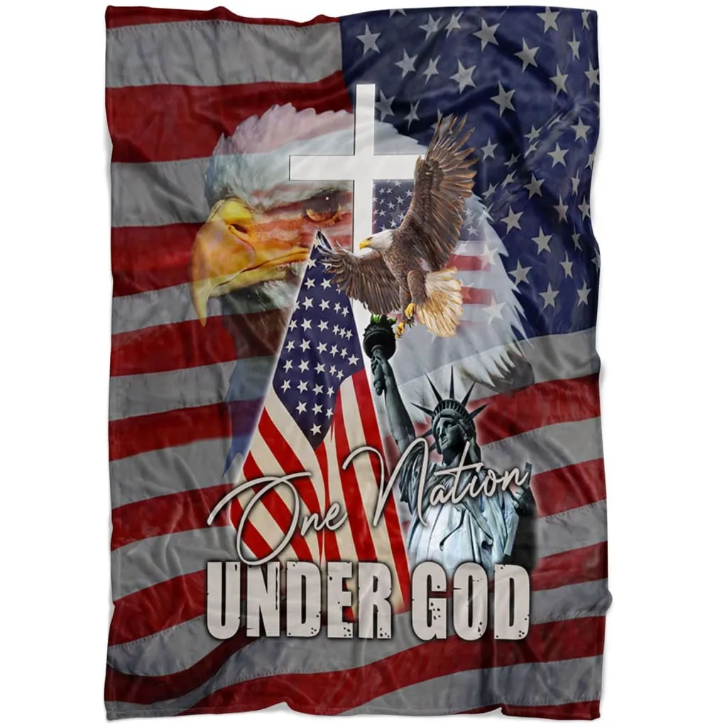 One Nation Under God American Flag Fleece Blanket - Christian Blanket - Bible Verse Blanket