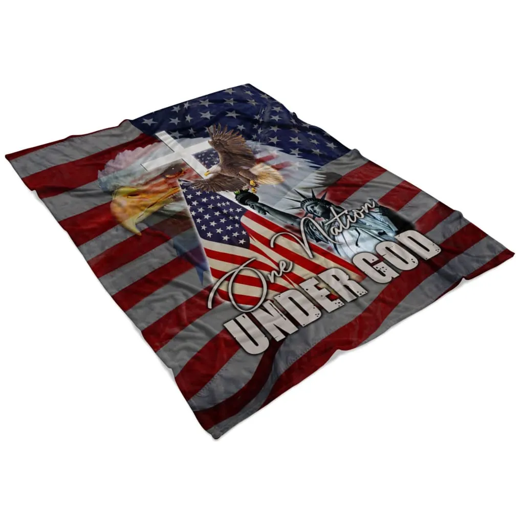 One Nation Under God American Flag Fleece Blanket - Christian Blanket - Bible Verse Blanket