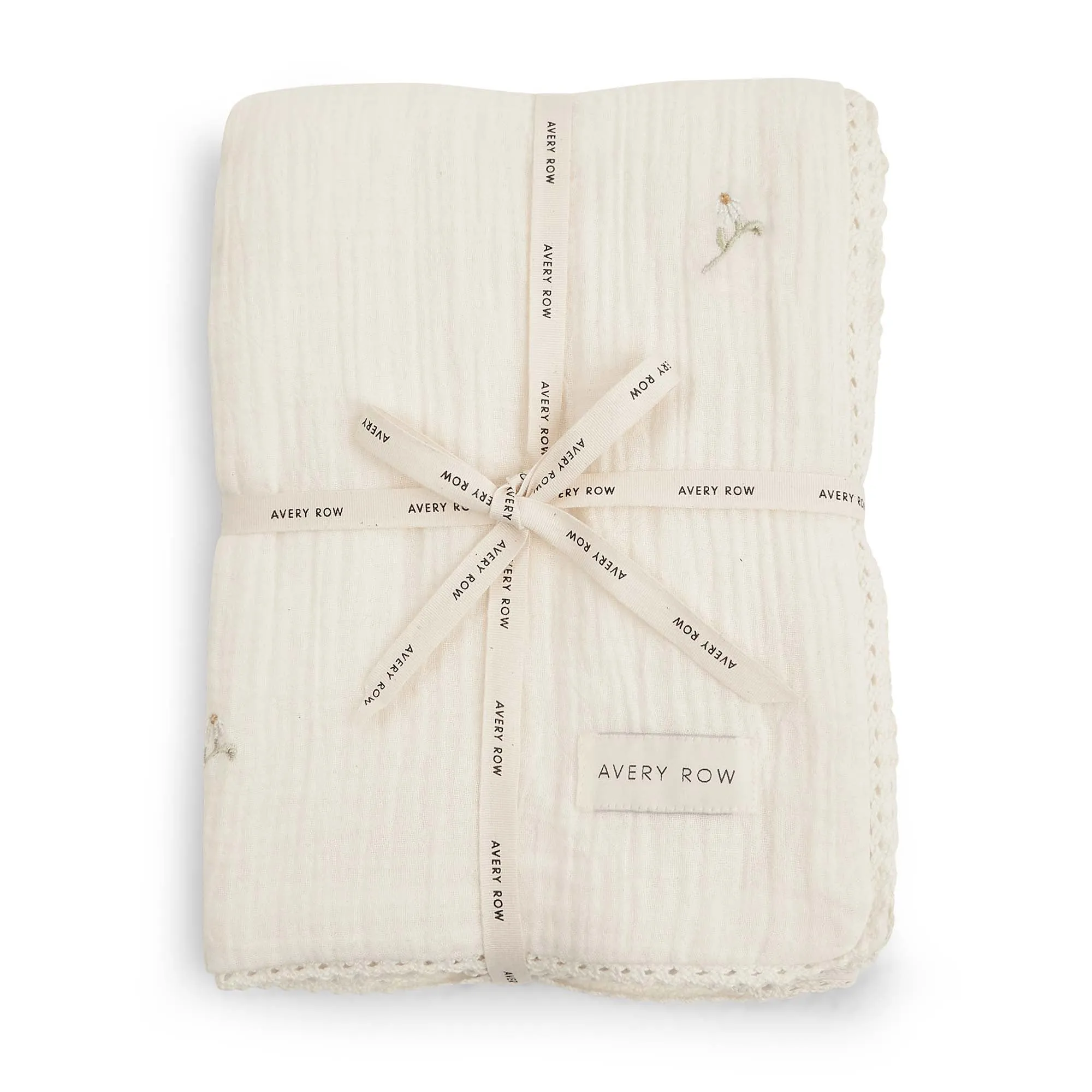 Organic Baby Blanket Embroidered Muslin 'Wild Chamomile'