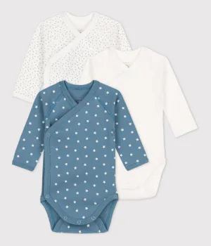 Petit Bateau Set 3 Katoenen Body's Met Lange Mouwen | Blauw