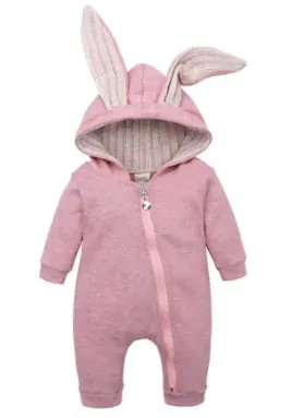 Rabbit Ear Hooded Baby Rompers^