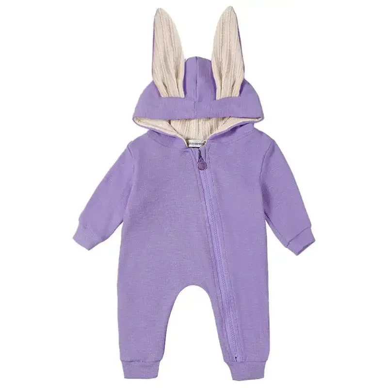 Rabbit Ear Hooded Baby Rompers^