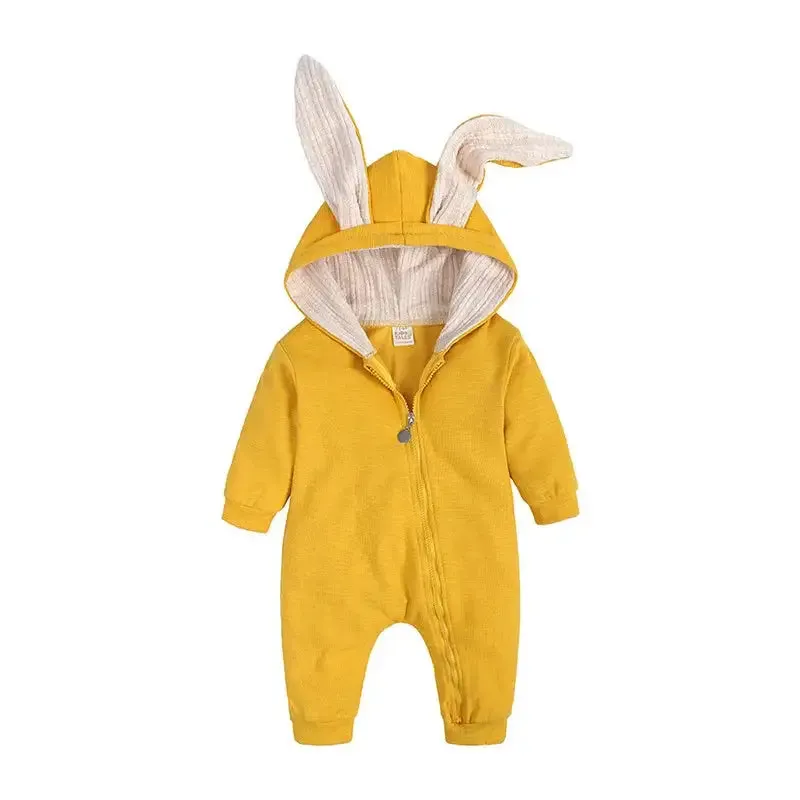 Rabbit Ear Hooded Baby Rompers^