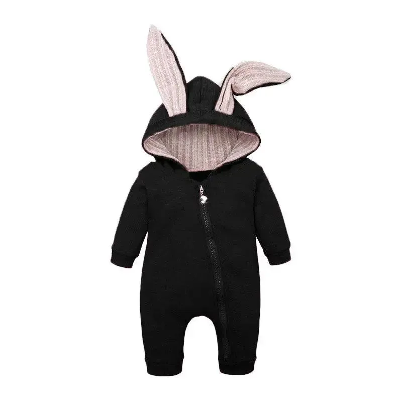 Rabbit Ear Hooded Baby Rompers^