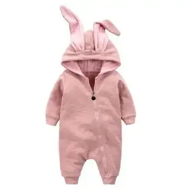 Rabbit Ear Hooded Baby Rompers^