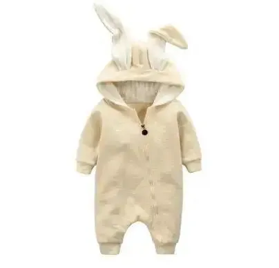 Rabbit Ear Hooded Baby Rompers^