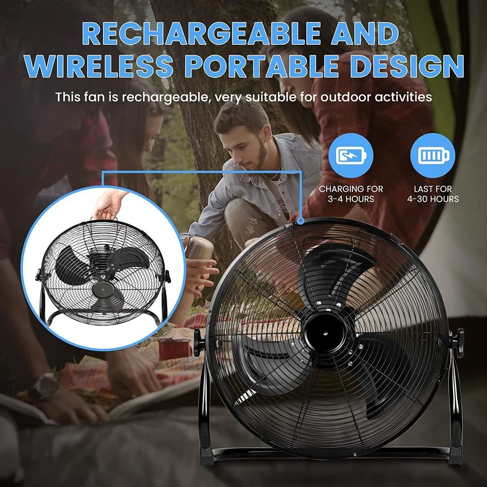 Rechargeable Cordless Floor Fan 16-Inch, High Velocity Floor Fan With 360-Degree Tilt,