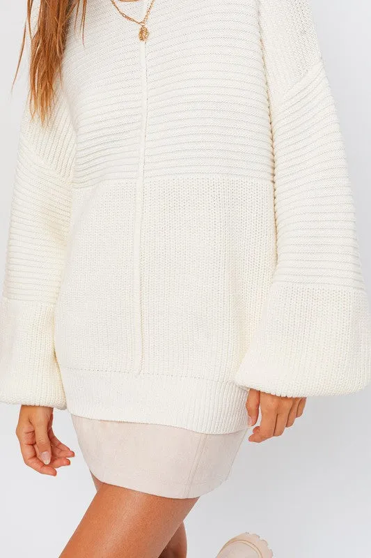 Ribbed Knitted Long-Sleeved Pullover Sweater