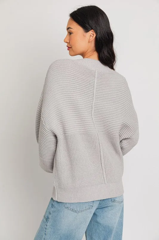 Ribbed Knitted Long-Sleeved Pullover Sweater