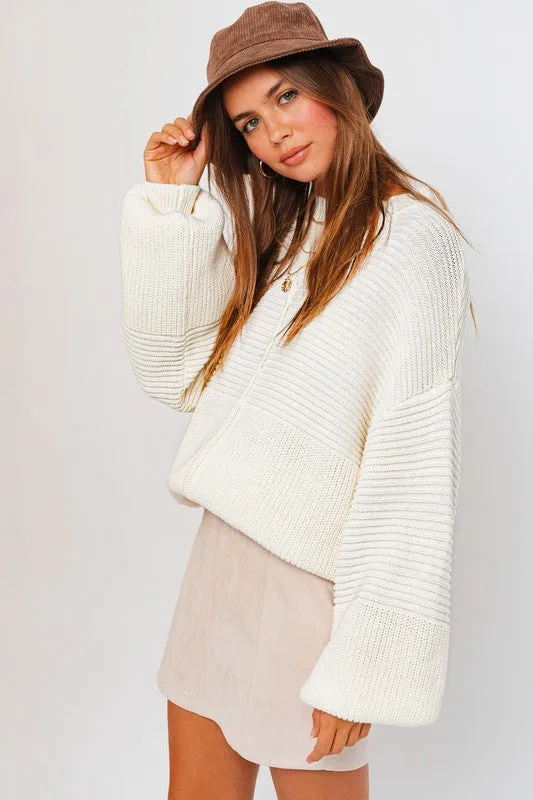 Ribbed Knitted Long-Sleeved Pullover Sweater