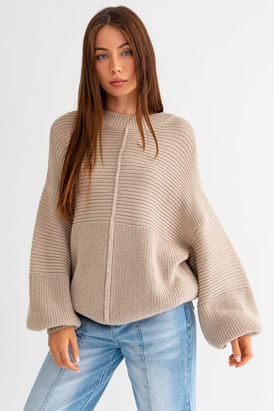 Ribbed Knitted Long-Sleeved Pullover Sweater