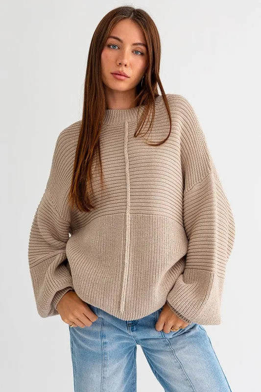 Ribbed Knitted Long-Sleeved Pullover Sweater