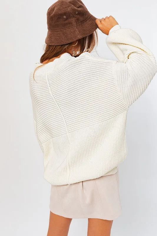 Ribbed Knitted Long-Sleeved Pullover Sweater