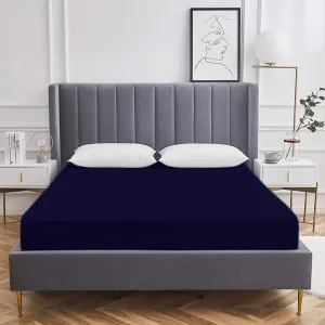 Rishu Linen Waterproof Soft Terry Cotton Fitted Mattress Protector Breathable Lycra Elastic Mattress Cover - Hypoallergenic Water Resistant Ultra Soft Bed Cover - Navy Blue - Single 36"x78"x12"