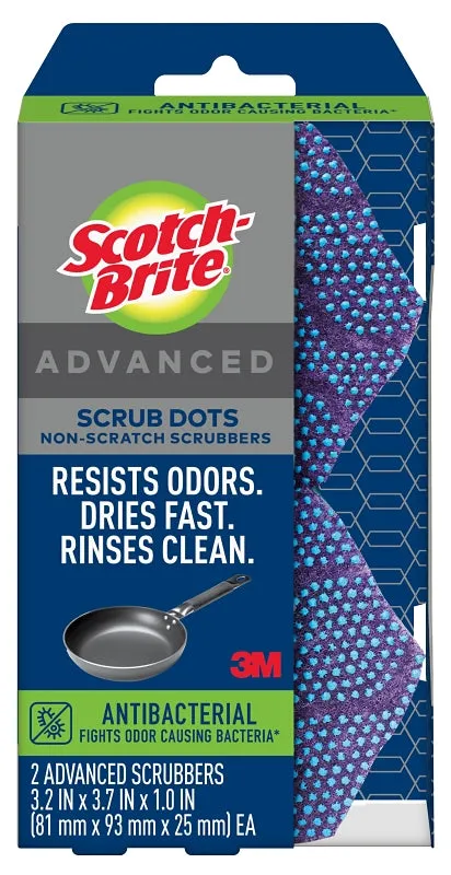 Scotch-Brite Scrub Dots SDA-2 Advanced Anti-Bacterial Non-Scratch Scrubber, Polymer Foam/Recycled Fiber Abrasive, Blue :PK 2: QUANTITY: 1