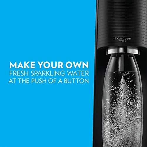 SodaStream Terra Sparkling Water Maker (Black) with CO2, DWS Bottle and Bubly Drop, Battery Powered