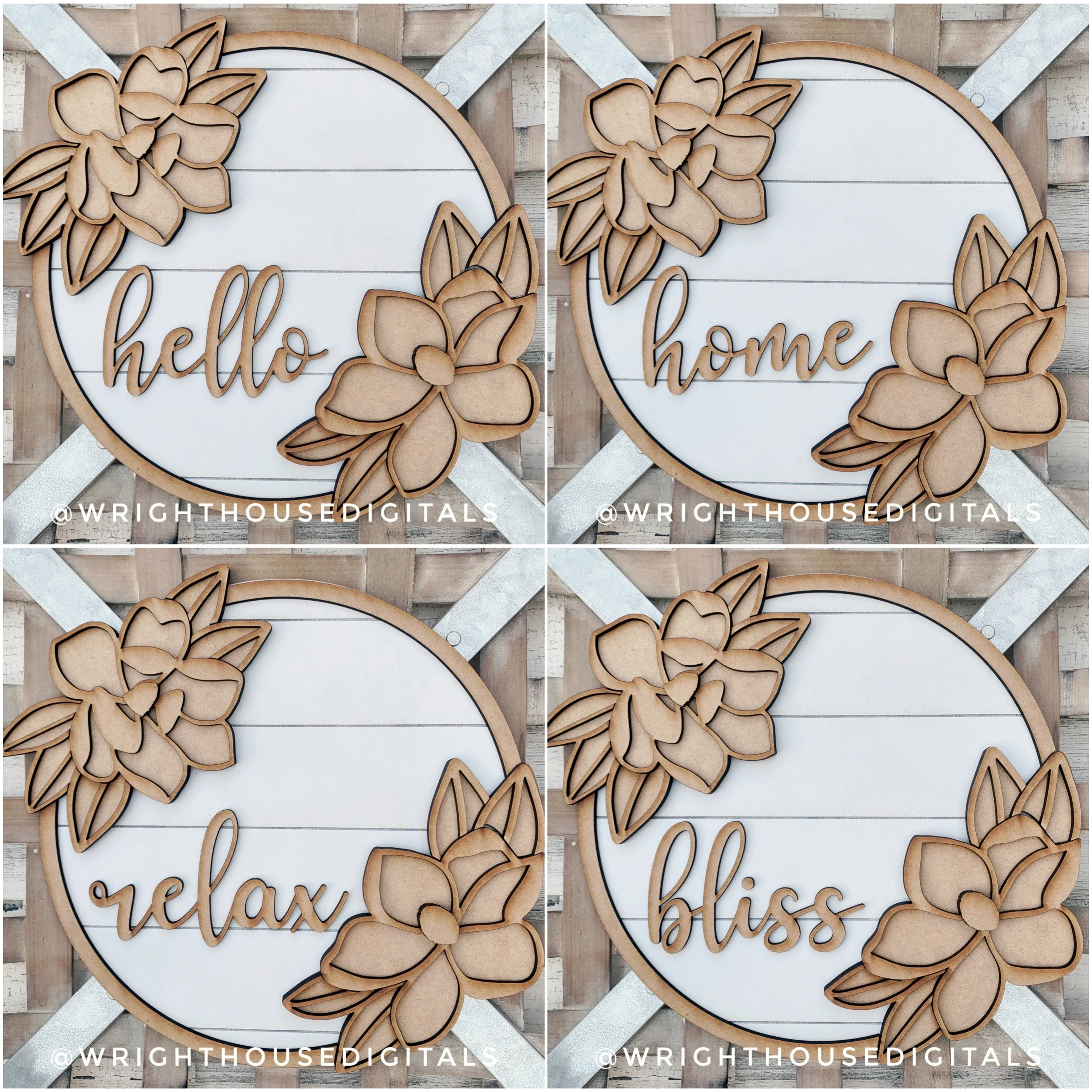 Southern Magnolia Overhanging Floral Sign Bundle - Seasonal Sign Making and DIY Kits - Cut File For Glowforge Lasers - Digital SVG File