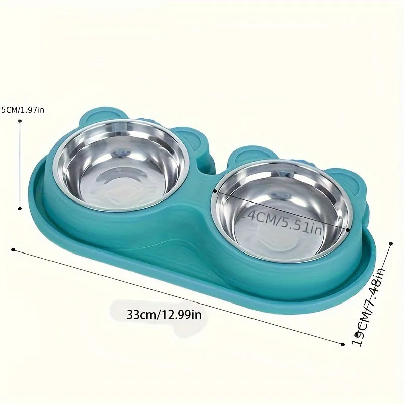 Stainless Steel Double Bowls with NonSlip Stand  Pet Feeding Essential