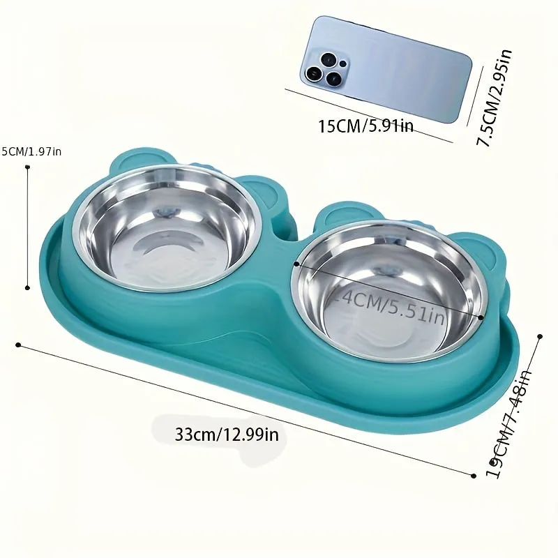 Stainless Steel Double Bowls with NonSlip Stand  Pet Feeding Essential