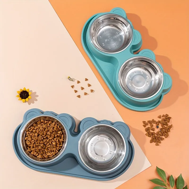 Stainless Steel Double Bowls with NonSlip Stand  Pet Feeding Essential